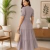 Women's grey floral embroidered A-line midi dress