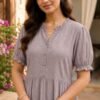 Women's grey floral embroidered A-line midi dress